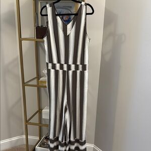 LOFT Black and White Striped Jumpsuit